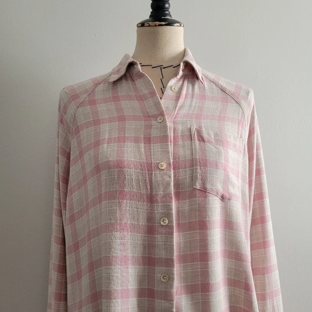 Wilfred Free Boyfriend Buttown Down Shirt in pink and cream plaid